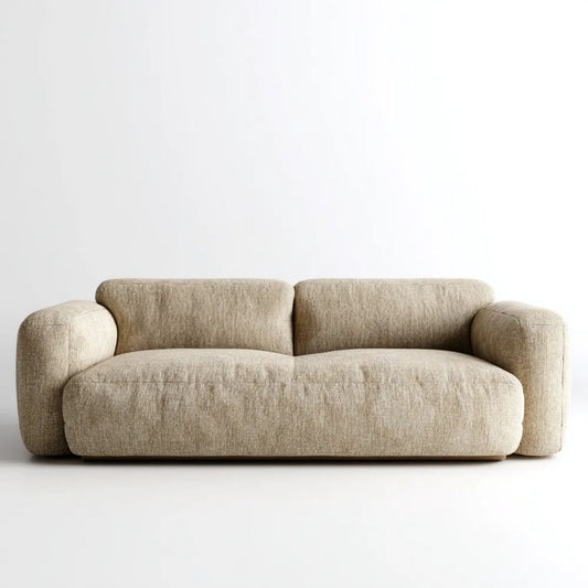Sofa, Naprawiono proste sofa 3 beżowe fotele w szenilu tkaniny, 220 x 100 x 75 cm