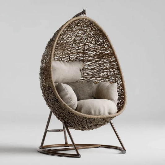 Hamak lub fotel wiszący, Wiszące krzesło z Beige Brązowy ramka 105 x 85 x 195 cm PE rattan stalowy kształt jajka