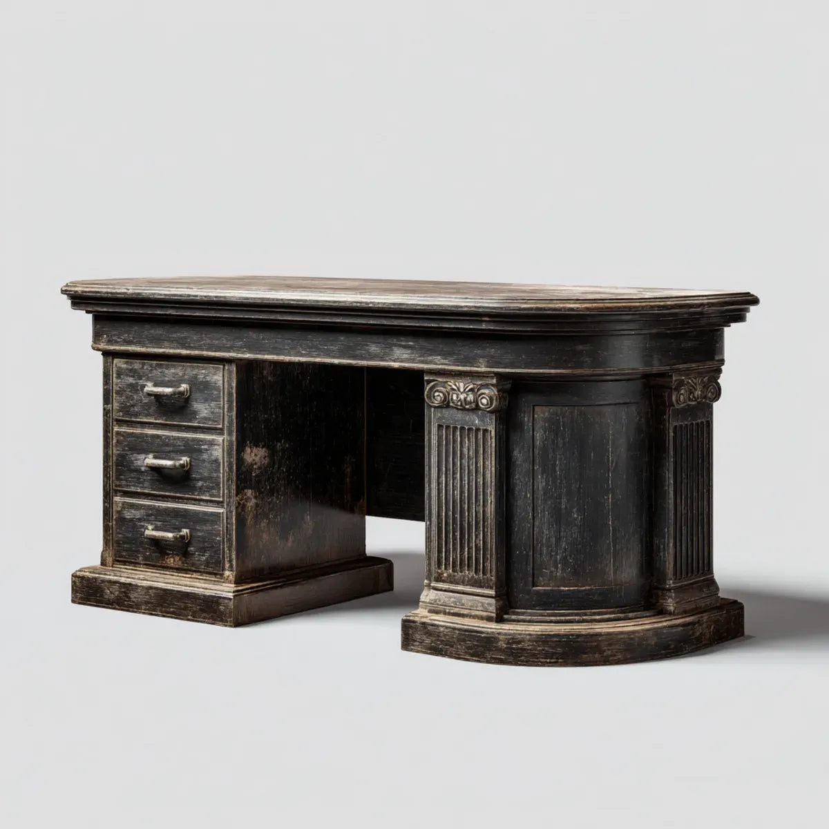 Biurko do czarnego biura 160 x 75 x 78 cm w kolorze litego drewna z 3 szufladami