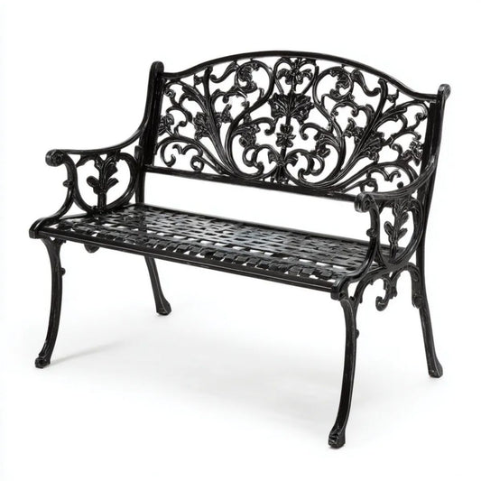 Ławka ogrodowa, Ogród Ławka 2 czarny Aluminium Ławka 100 x 54 x 80 cm z powrotem do pracy