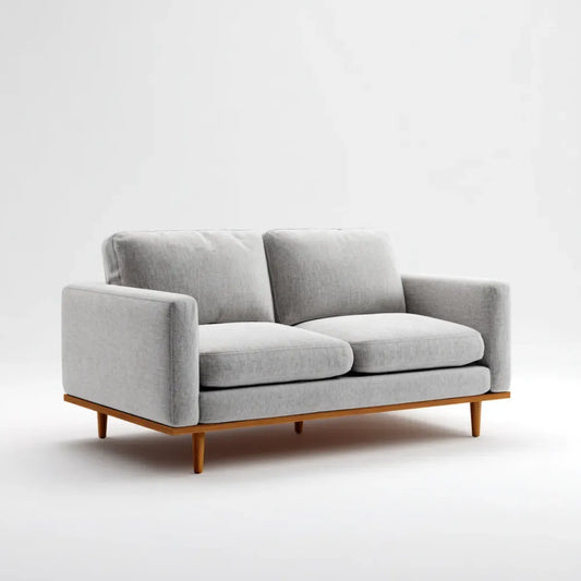Sofa, 2-fotelikowa sofa o kolorze jasnoszarym 160 x 85 x 82 cm z tapicerką poliestrową i litymi nóżkami z drewna